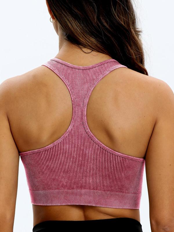 Women's Solid Sports Crop Vest, Sporty Sleeveless Racer Back Tank Top, Running Vest, Ladies All Seasons Sportswear for Yoga Gym Workout, Fall Outfits 2024