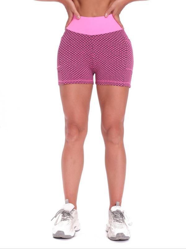 Women's Textured Ruched Pocket High Waist Sports Gym Shorts, Casual Comfy Breathable High Stretch Scrunch Butt Yoga Shorts, Ladies Bottoms Sportswear for Gym Workout Running Cycling