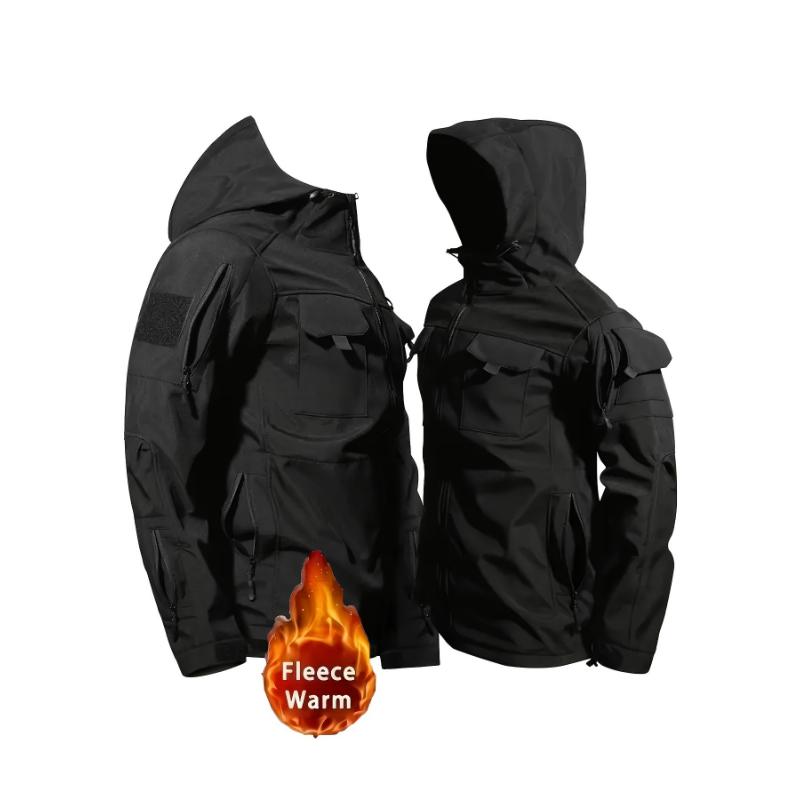 Men's Tactical Gear Set - Durable Hooded Jacket & Pants with Multiple Pockets, Waterproof Fleece-Lined for Warmth, Perfect for Outdoor Activities