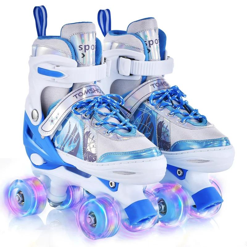 Roller Skates for Girls Adjustable 4 Wheel Skates with All Wheels LED Roller Skates for Kids Children Beginners Birthday