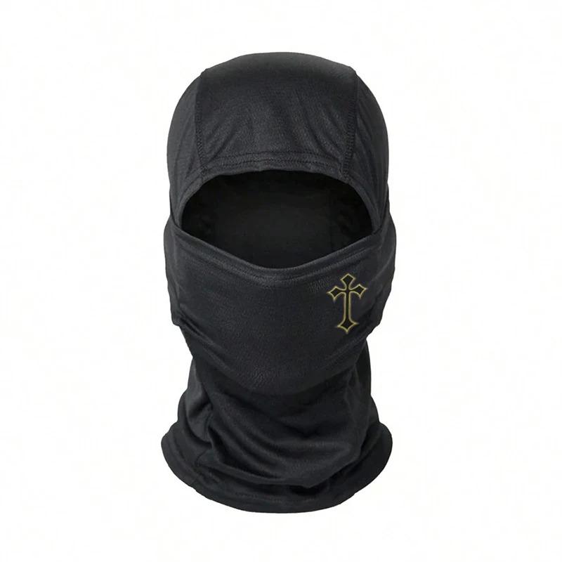 Cross Printed Ski Mask Hood for Men and Women Outdoor Riding Balaclava Hat Sunshade Breathable Windproof and Sunscreen Hat