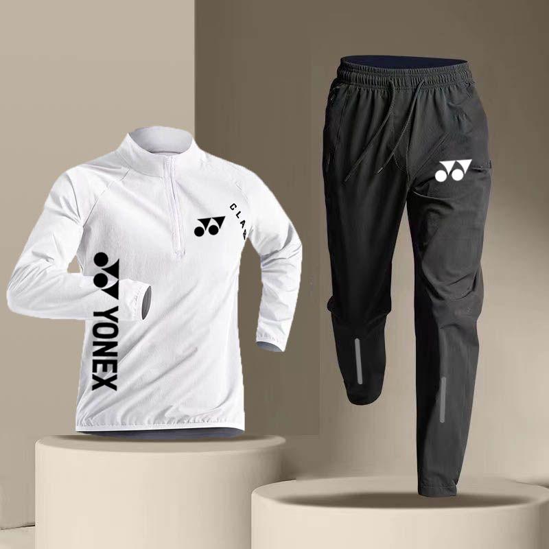 New Yonex badminton suit set for men and women, long sleeved quick drying clothes for autumn, lightweight and dry, extra large half zipper training clothes, outdoor versatile and casual