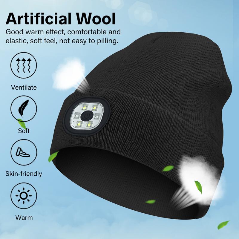 Cap With Light,USB Rechargeable LED Light Cap,Wireless Winter Warm Knitted Cap With Music Earphones For Night Walking, Fishing, Camping,And Hunting,Creative Gift For Halloween Christmas New Year