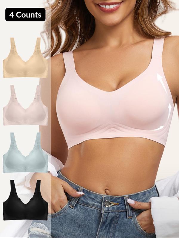 Sporty Women's Solid Color Wireless Sports Bra, Breathable Comfortable Detachable Chest Pads Sports Lingerie Top, Ladies Sportswear for Indoor Outdoor Wear