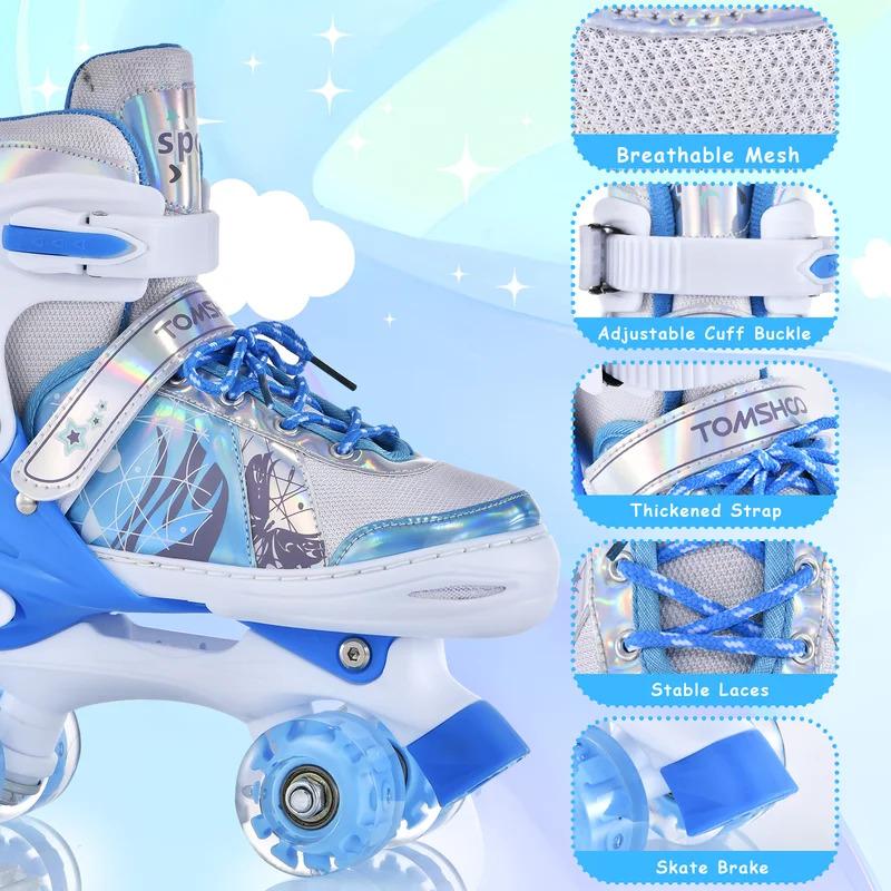 Roller Skates for Girls Adjustable 4 Wheel Skates with All Wheels LED Roller Skates for Kids Children Beginners Birthday