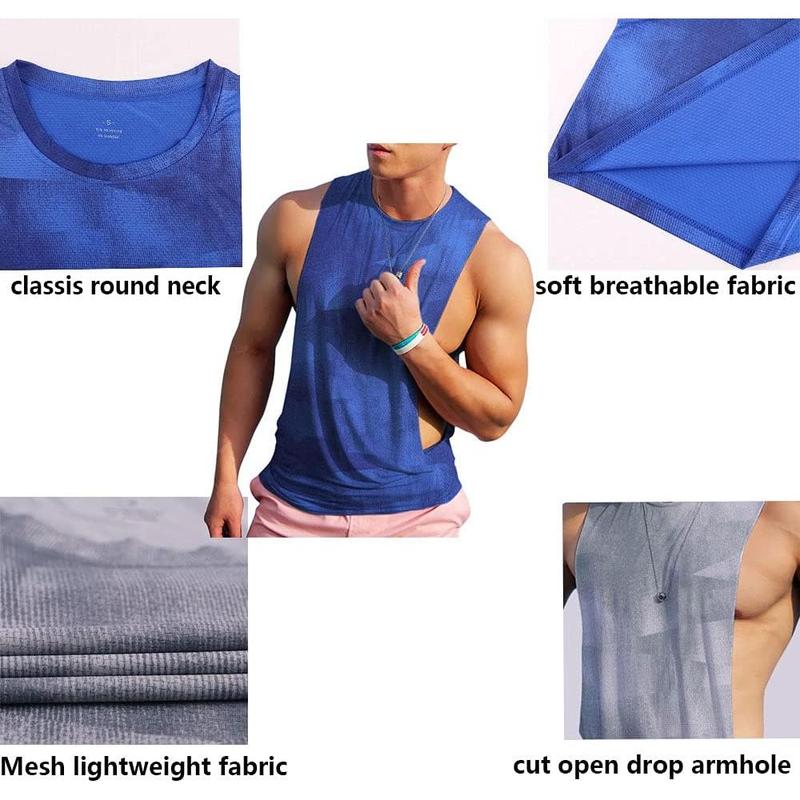 Men's Sleeveless Muscle Stringer Tank Top Cut Open Gym Training Bodybuilding Vest Shirts