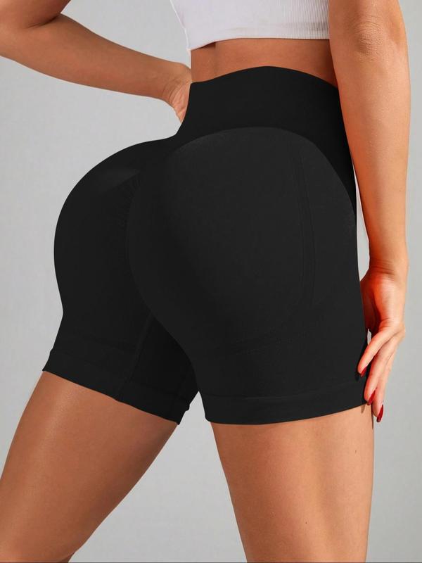 Sporty Women's Solid Color High Waist Skinny Sports Shorts, High Stretch Seamless Yoga Shorts, Ladies Sportswear for Indoor Outdoor Wear