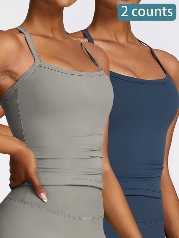 Women's Solid Backless Cami Sports Vest, Casual Cut Out Spaghetti Strap Sleeveless Top, Running Vest Ladies Sportswear for Gym Workout Running Cycling