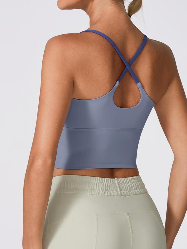 Women's Colorblock Criss Cross Backless Crop Sports Vest, Sporty Casual Breathable Comfortable Scoop Neck Sleeveless Top for Yoga Gym Workout Running Cycling, Ladies Sportswear Clothing for Summer