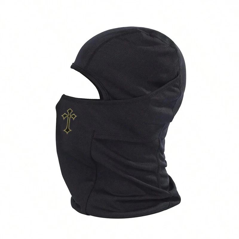 Cross Printed Ski Mask Hood for Men and Women Outdoor Riding Balaclava Hat Sunshade Breathable Windproof and Sunscreen Hat