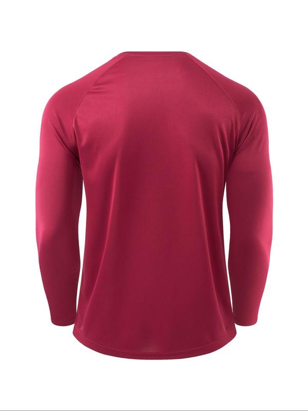 Men's Solid Round Neck Long Sleeve Sports Tee, Breathable Quick Drying Crew Neck T-shirt, Casual Sporty Top for Gym Workout Running