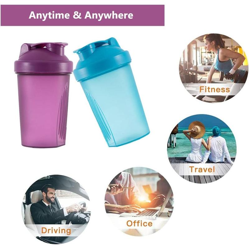 Shaker Bottle Protein Shakes and 16-Ounce 400ML Shaker Bottle with Whisk Balls,Non-BPA plastic(Blue+Purple(2PCS))