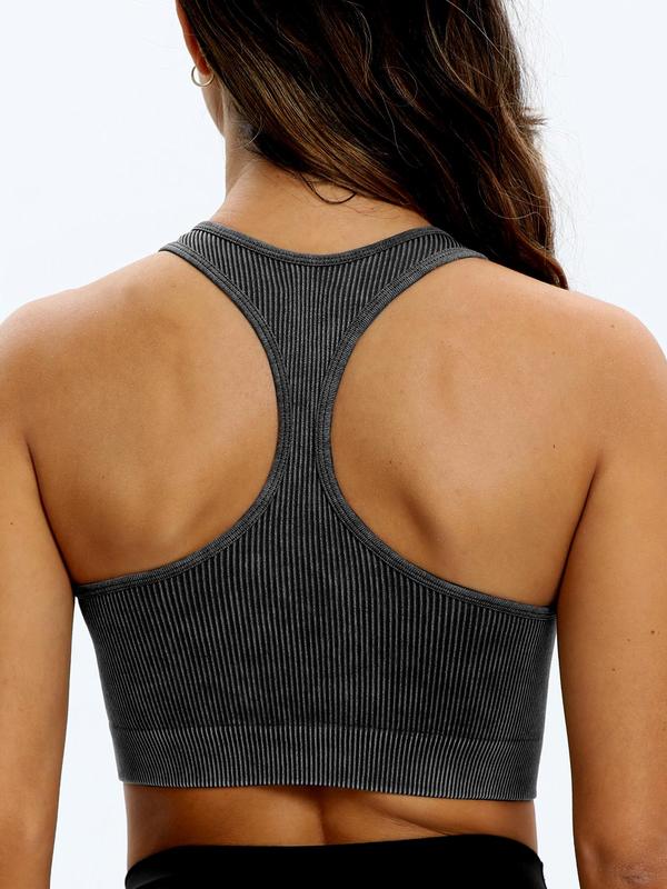 Women's Solid Sports Crop Vest, Sporty Sleeveless Racer Back Tank Top, Running Vest, Ladies All Seasons Sportswear for Yoga Gym Workout, Fall Outfits 2024