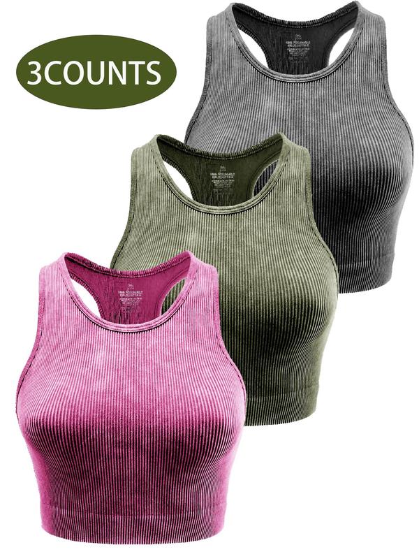 Women's Solid Sports Crop Vest, Sporty Sleeveless Racer Back Tank Top, Running Vest, Ladies All Seasons Sportswear for Yoga Gym Workout, Fall Outfits 2024