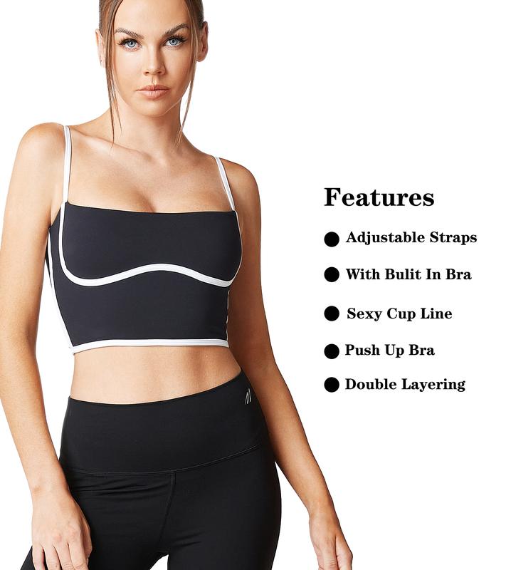 Padded Sports Bra Sleeveless Spaghetti Strap Square Neck Yoga Bra