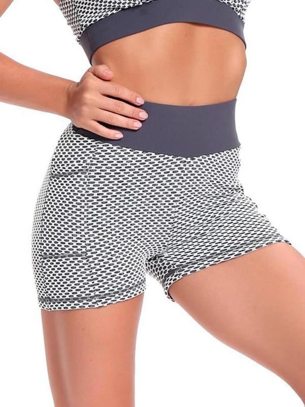 Women's Textured Ruched Pocket High Waist Sports Gym Shorts, Casual Comfy Breathable High Stretch Scrunch Butt Yoga Shorts, Ladies Bottoms Sportswear for Gym Workout Running Cycling