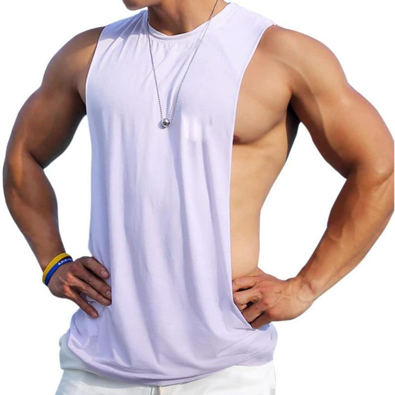 Men's Sleeveless Muscle Stringer Tank Top Cut Open Gym Training Bodybuilding Vest Shirts