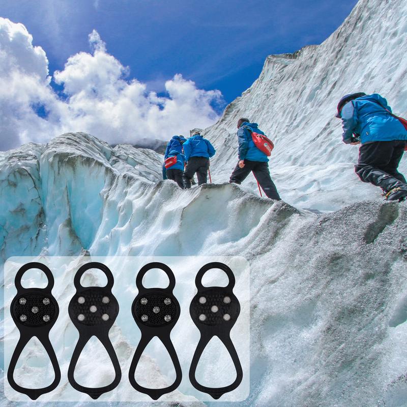 Christmas Non Slip Ice Traction Cleats with 5 Steel Studs Crampons, 4 Counts set Ice Snow Grips for Shoes, Professional Mountain Climbing Equipment