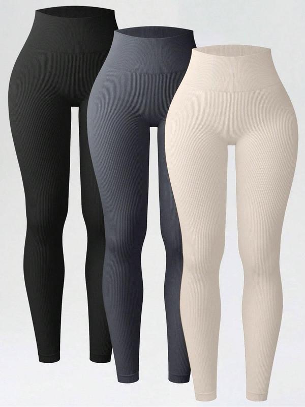 Women's Solid High Waist Sports Leggings, Sporty Casual Comfy Breathable Seamless Skinny Pants for Yoga Gym Workout, Ladies Sportswear for All Seasons, Tummy Control