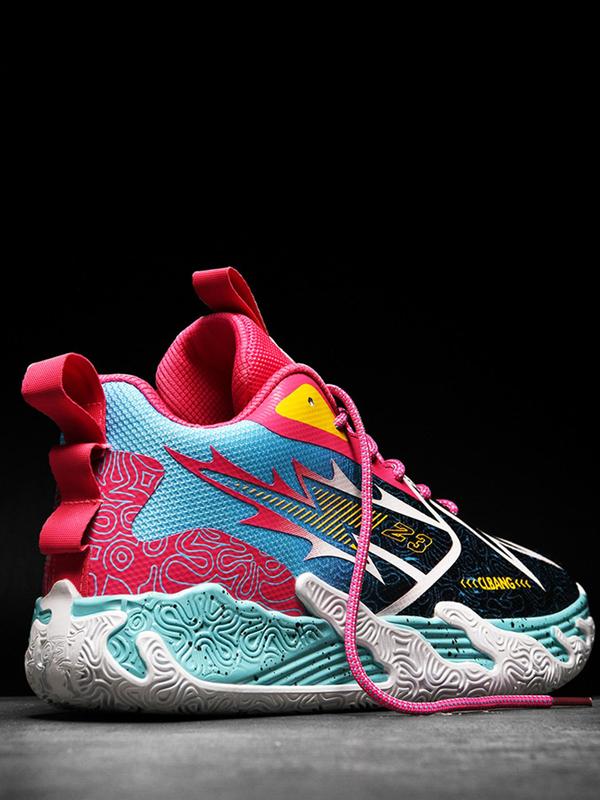 Men's Fashionable Letter & Striped Pattern Lace Up Basketball Shoes, Casual Comfortable Breathable Sports Shoes, Non-slip Wear-resistant Basketball Shoes