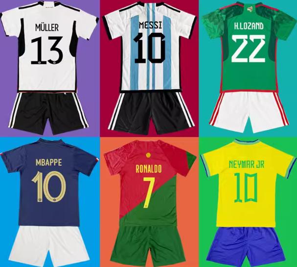 2022 World Cup Argentina France Brazil national team children's football kit Messi Cristiano Ronaldo jersey