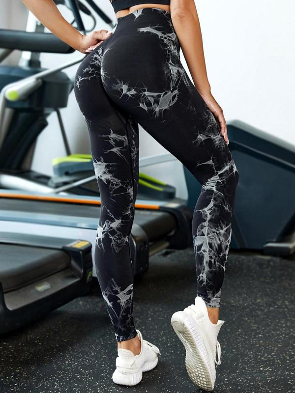 Women's Tie Dye Print High Waist Sports Leggings, Casual Comfy Breathable Seamless Skinny Pants for Yoga Gym Workout Running, Ladies Sportswear for Spring & Fall