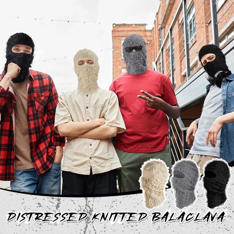 3 count Distressed Balaclava Full Face Ski Mask Cool Knitted Balaclava Windproof Ski Mask for Men Women Cold Weather