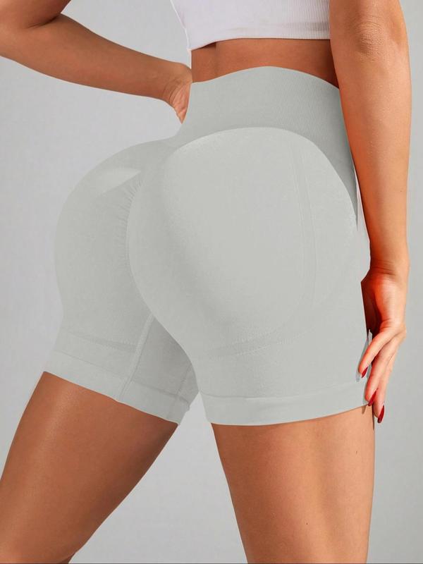 Sporty Women's Solid Color High Waist Skinny Sports Shorts, High Stretch Seamless Yoga Shorts, Ladies Sportswear for Indoor Outdoor Wear