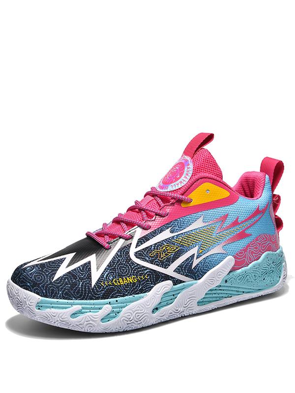 Men's Fashionable Letter & Striped Pattern Lace Up Basketball Shoes, Casual Comfortable Breathable Sports Shoes, Non-slip Wear-resistant Basketball Shoes