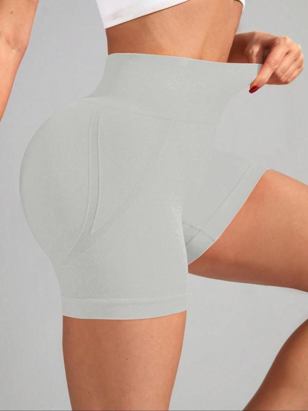 Sporty Women's Solid Color High Waist Skinny Sports Shorts, High Stretch Seamless Yoga Shorts, Ladies Sportswear for Indoor Outdoor Wear