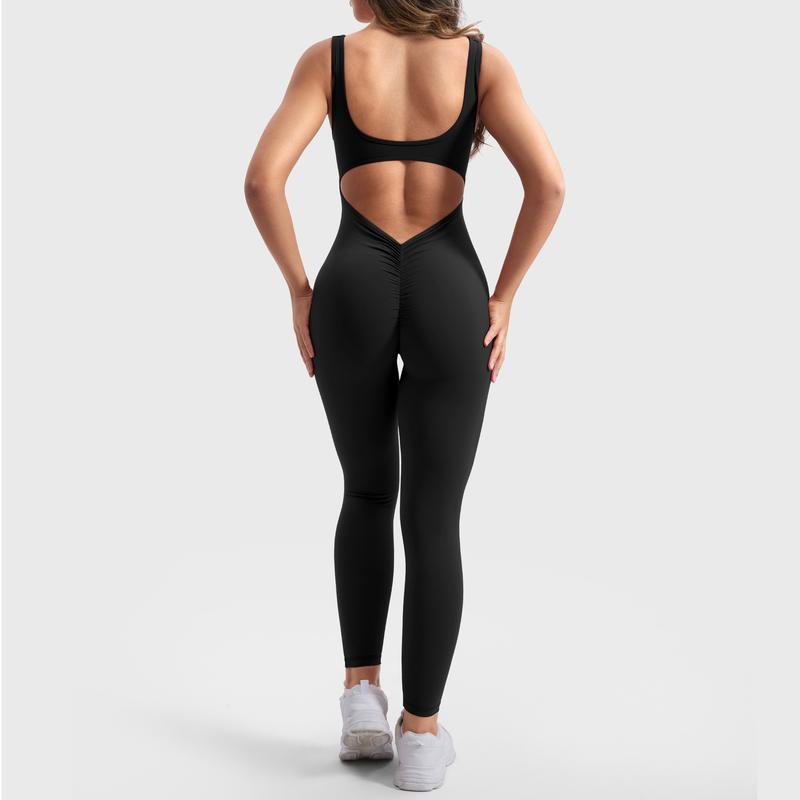 YEOREO Sleeveless Jumpsuits for Women Sexy Backless Gym Bodycon Lizvette V Back Scrunch Butt Rompers