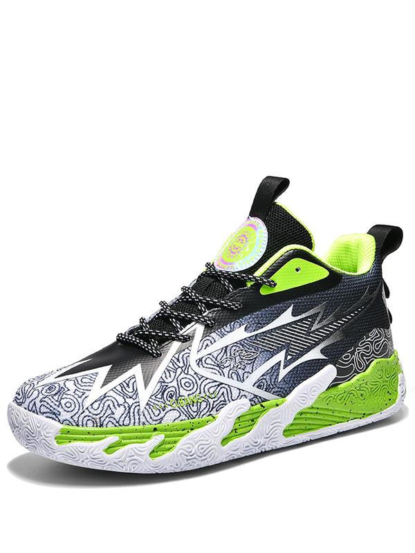 Men's Fashionable Letter & Striped Pattern Lace Up Basketball Shoes, Casual Comfortable Breathable Sports Shoes, Non-slip Wear-resistant Basketball Shoes