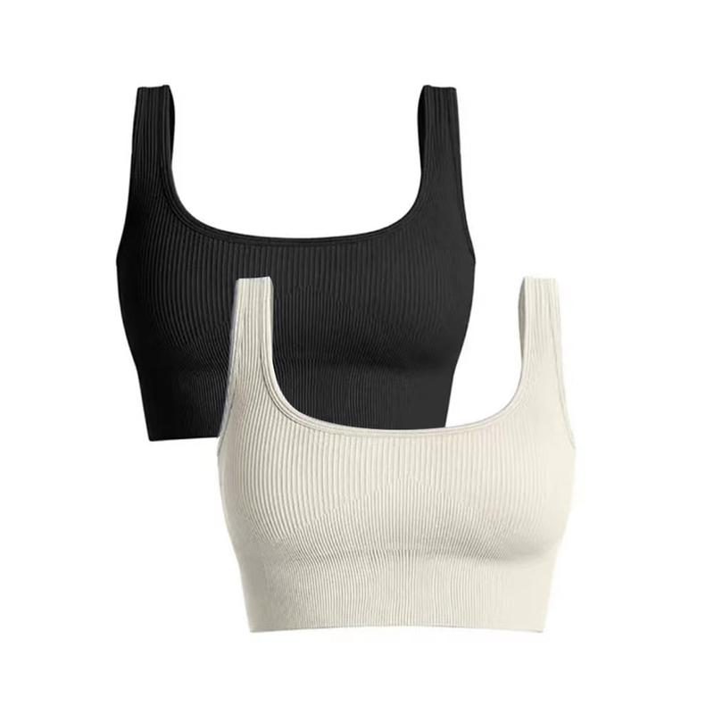 Women's 3 Piece Medium Support Tank TopRibbed Seamless Removable Cups Workout ExerciseSport Bra Lady