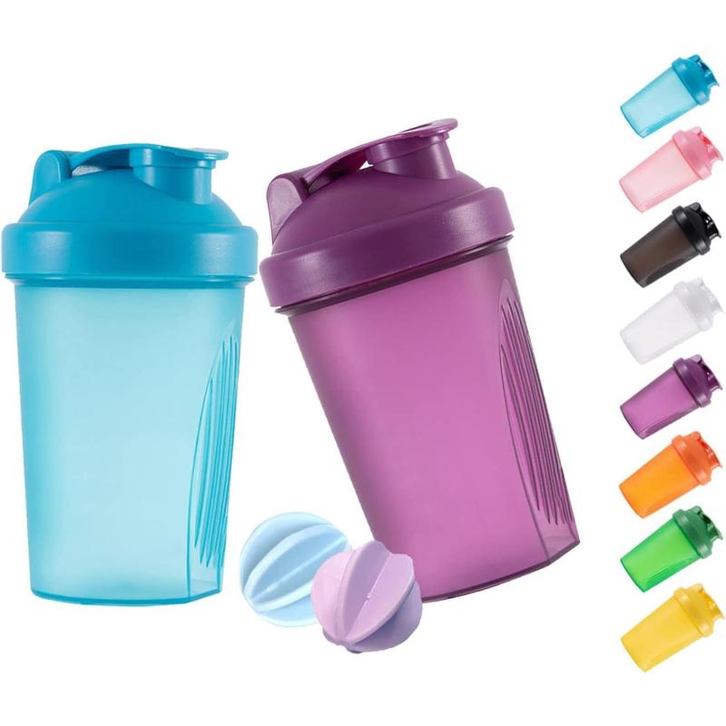 Shaker Bottle Protein Shakes and 16-Ounce 400ML Shaker Bottle with Whisk Balls,Non-BPA plastic(Blue+Purple(2PCS))