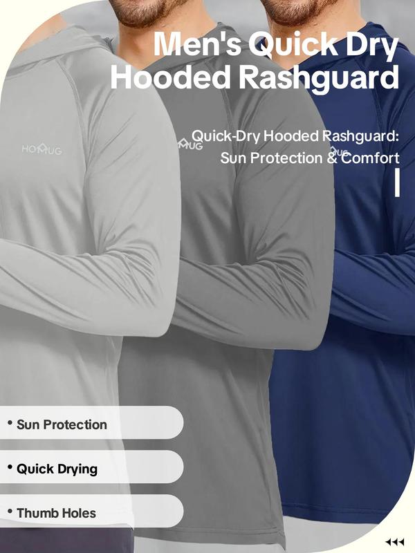 Men's Letter Print Long Sleeve Hooded Rashguard, Gym Clothing, Quick Dry Lightweight Sun Protection Thumb Holes Rashguards Top for Outdoor Activities, Sports Hooded T-Shirts, Men's Sport & Outdoor Clothing for Fall & Winter