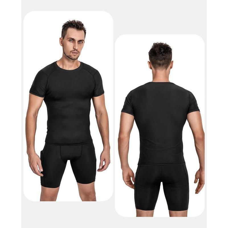 Men's Compression Shirts, Short Sleeve Athletic Compression Tops Dry Workout T Shirt, Rash Guard Base Layer Undershirt