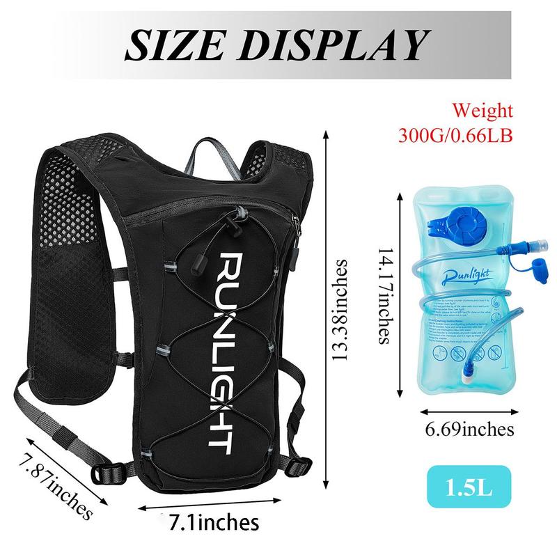 Sporty Unisex Letter Print Hydration Backpack with 1.5L Watter Bladder Bag, Lightweight Zipper Running Vest Backpack, Sports Backpack for Hiking, Trail, Skiing, Camping, Cycling, Race, Marathon