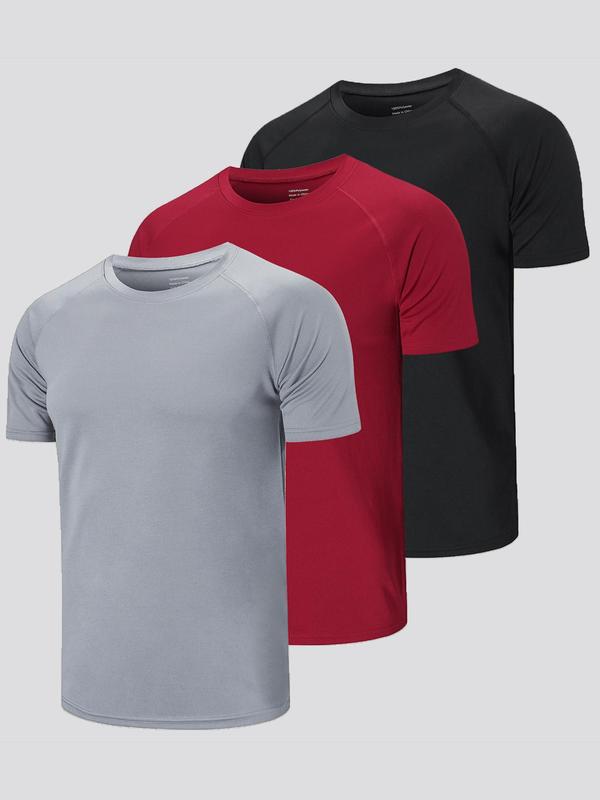 Men's Round Neck Raglan Sleeve Sports Tee, Streetwear Quick Drying Breathable Sporty Crew Neck Short Sleeve T-shirt, Gym Clothes, Gym Clothing, Menswear