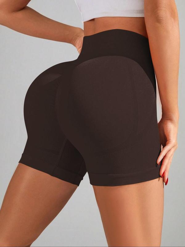 Sporty Women's Solid Color High Waist Skinny Sports Shorts, High Stretch Seamless Yoga Shorts, Ladies Sportswear for Indoor Outdoor Wear