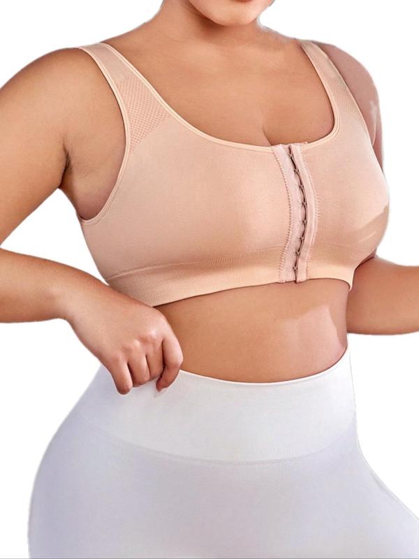 Plus Size Solid Adjustable Hook And Eye Sports Bra, Sporty Wireless Bra for Women, Summer Clothes Women, Women's Sport & Outdoor Clothing