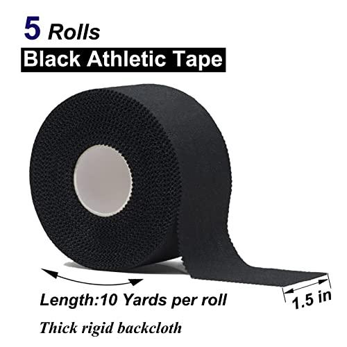 (5 Pack) Black Athletic Tape,Sports Tape Strong Stick No Sticky Residue for Hockey Climbing Sports Medical Splints (Black,1.5 Inches)