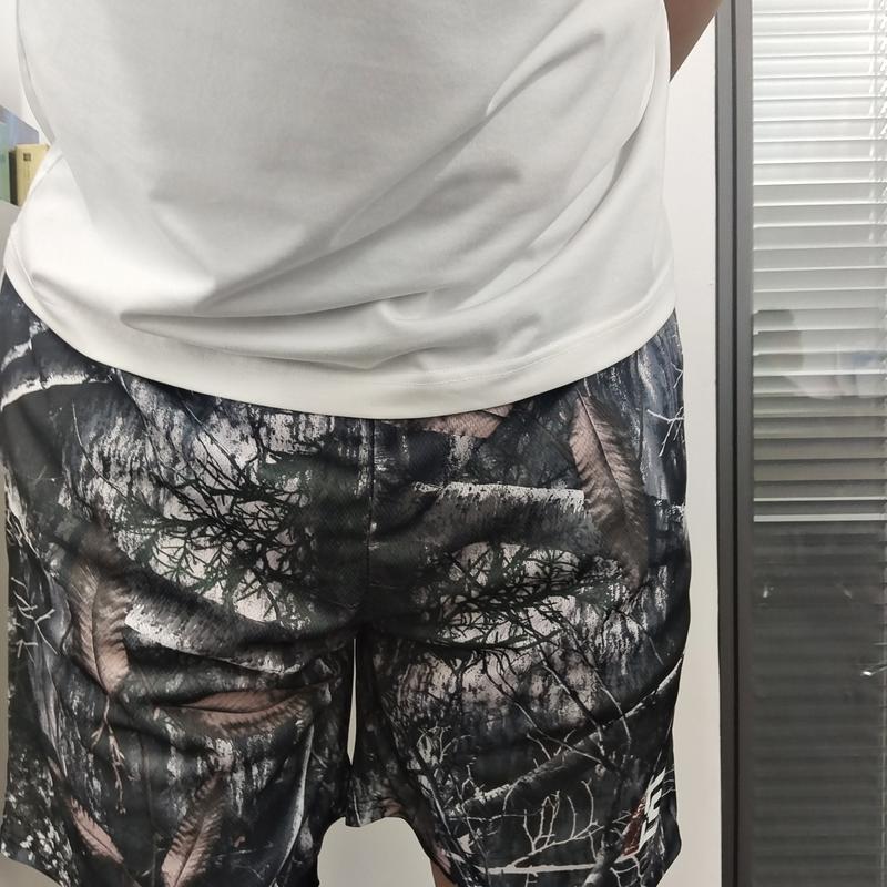 Men's Camouflage Shorts, High Waist Muscle Fitness Quarter Pants, Breathable Mesh Fabric, Stylish Polyester Tropical Trouser Menswear Sports