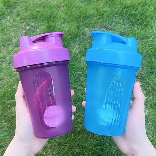 Shaker Bottle Protein Shakes and 16-Ounce 400ML Shaker Bottle with Whisk Balls,Non-BPA plastic(Blue+Purple(2PCS))