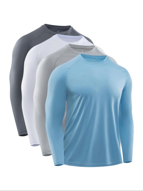 Men's Solid Round Neck Sports Tee, Breathable Quick Drying Lightweight Long Sleeve T-shirt, Compression Shirts, Casual Sporty Top for Outdoor Running Gym, Fall Clothes