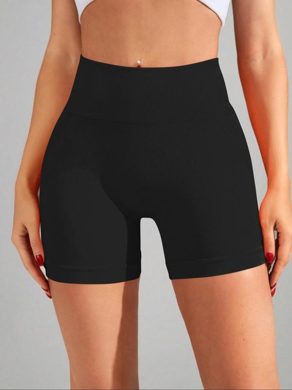 Sporty Women's Solid Color High Waist Skinny Sports Shorts, High Stretch Seamless Yoga Shorts, Ladies Sportswear for Indoor Outdoor Wear