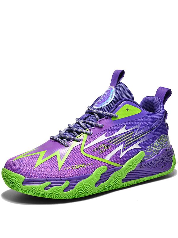 Men's Fashionable Letter & Striped Pattern Lace Up Basketball Shoes, Casual Comfortable Breathable Sports Shoes, Non-slip Wear-resistant Basketball Shoes