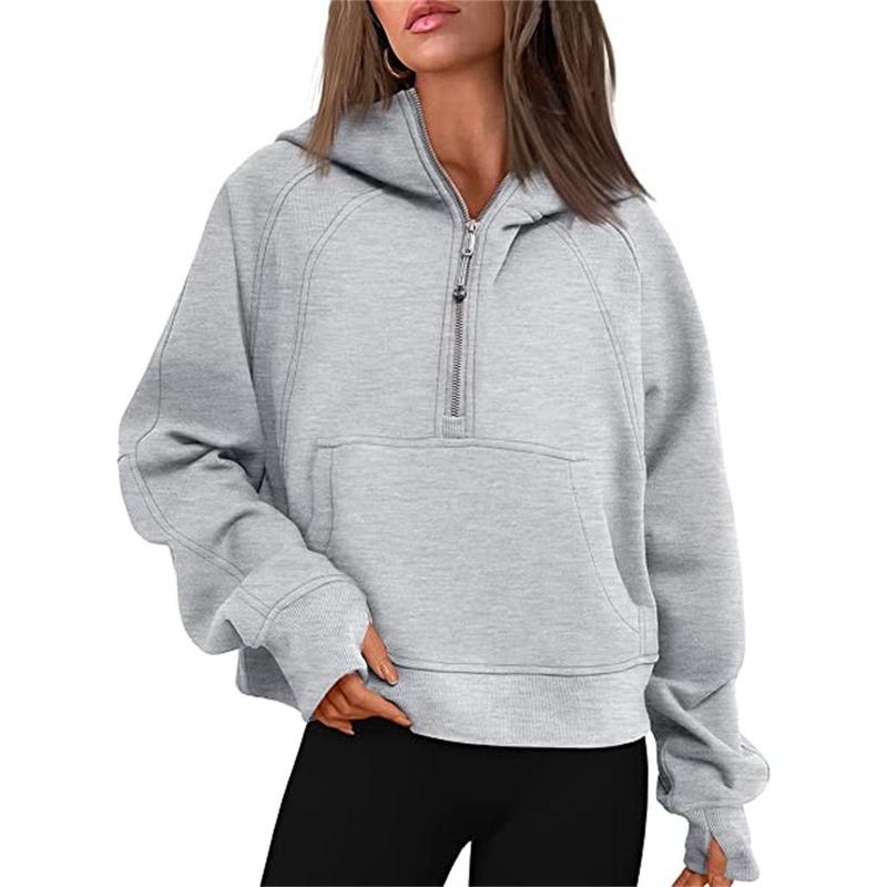 Lu Fall Winter Yoga Wear Scuba Women's Sports Half Zipper Hooded Sweatshirt Sweater Loose Short Velvet