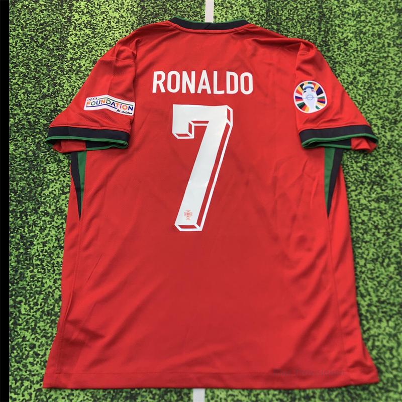 Euro 2024 Portugal National Team Home Short Sleeve Uniforms No.7 Ronaldo Fan Edition Soccer Jersey Red