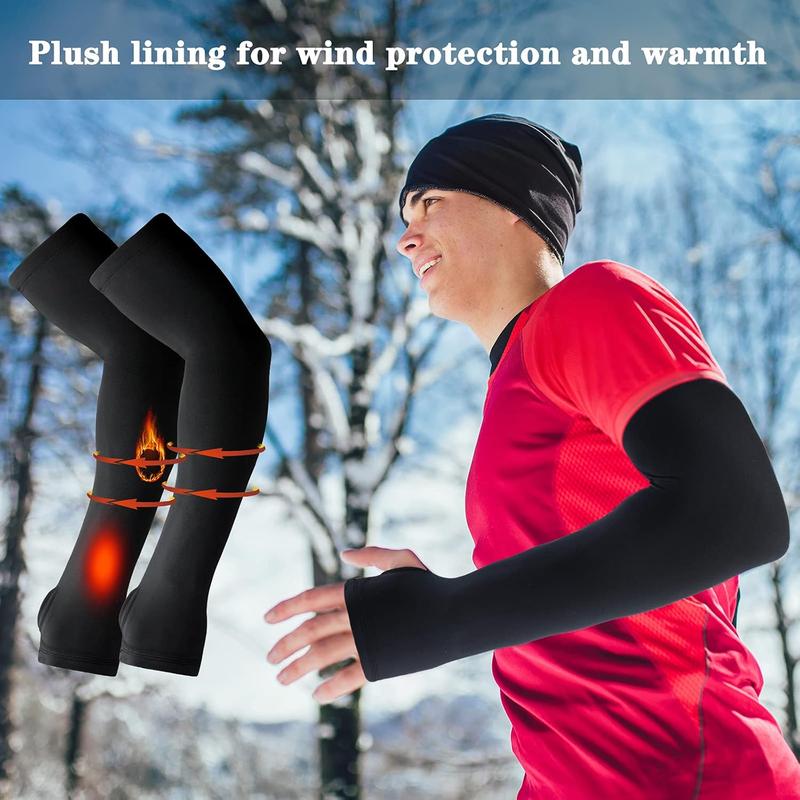 2 Pairs Arm Sleeves Warmer Cycling Thermal Arm Warmer Arm Sleeves Arm Winter Cover with Thumb Holes for Men Women