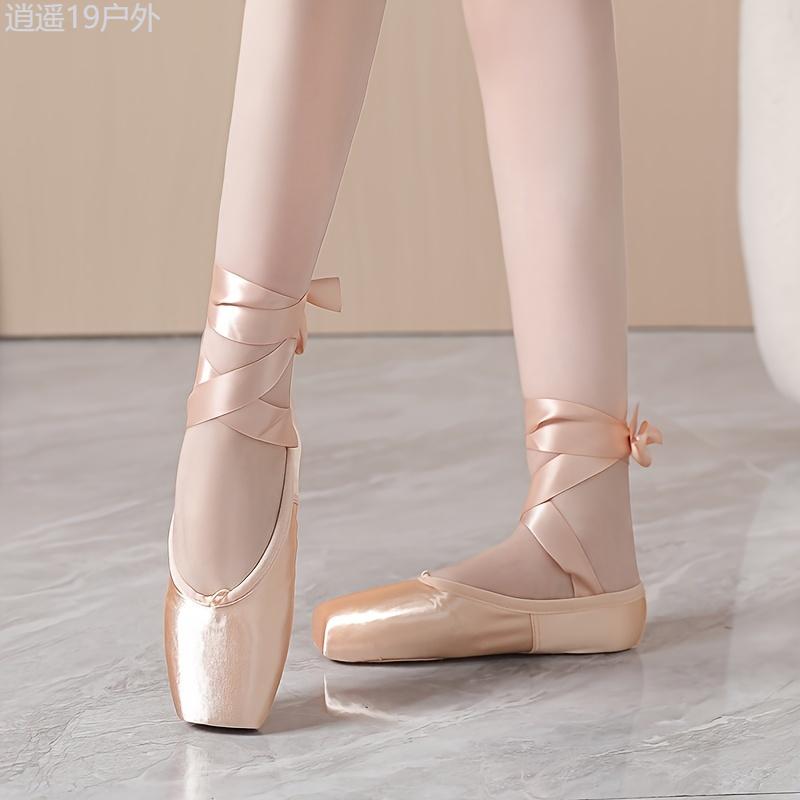 Women's Professional Ballet Shoes With Ribbons, Hard Toe Dance Footwear, For Ballet And Dance Performances